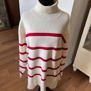 The Drop NWT Ivory Red Stripe Turtleneck Tunic Length Sweater Large